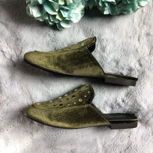 Velvet Green Mules w/ Gold Studs